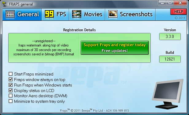 Главное окно Fraps 3.5.99