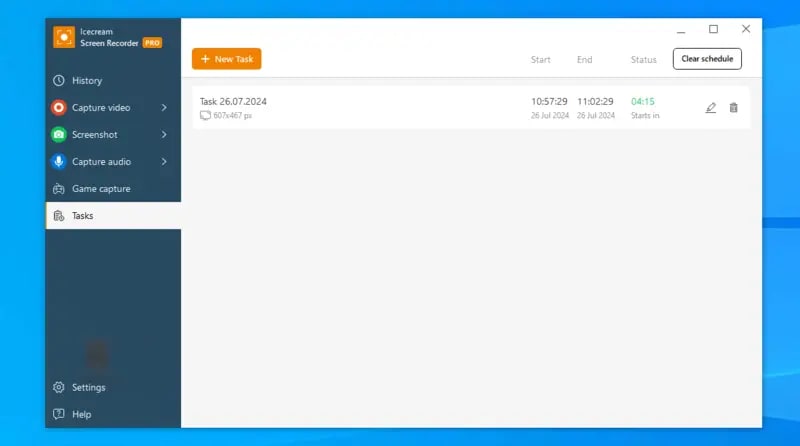 Очередь запланированных записей Icecream Screen Recorder
