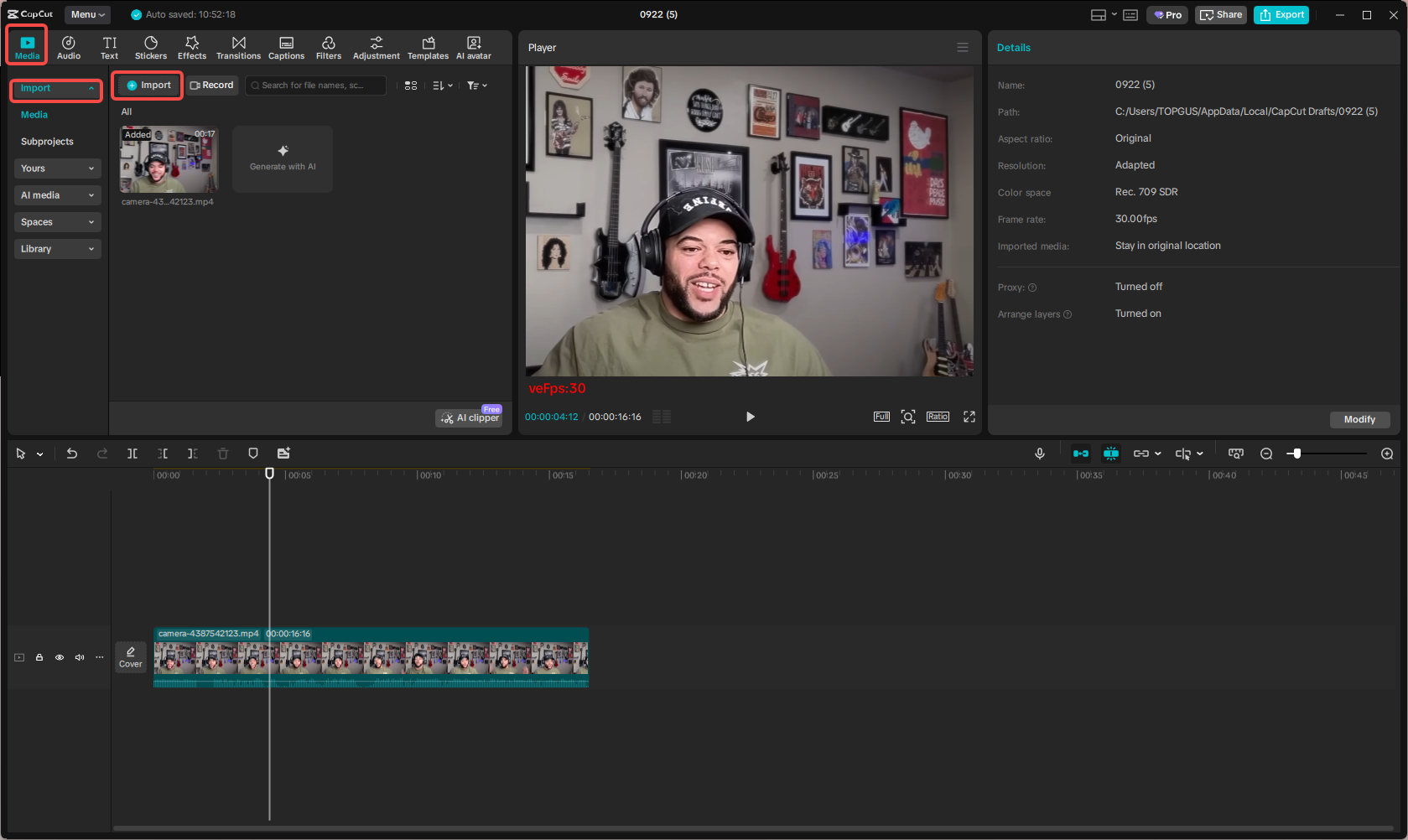 Импорт видео в CapCut Desktop