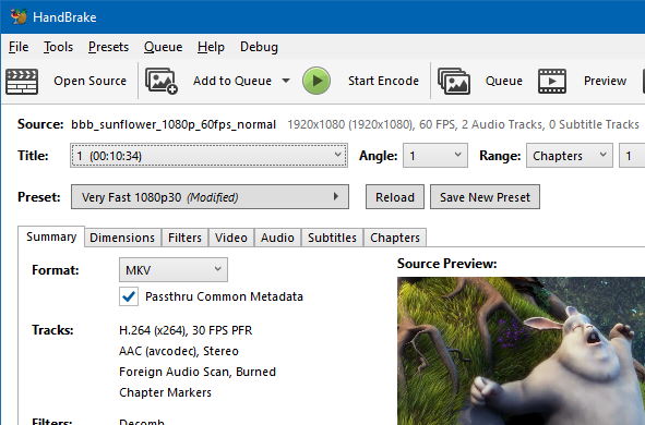 Главное окно HandBrake 1.10