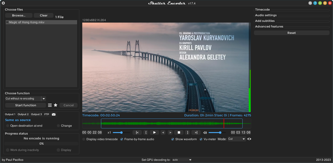 Проигрыватель Shutter Encoder для выбора диапазона