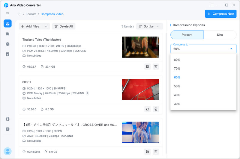 Настройка процента сжатия в Any Video Converter