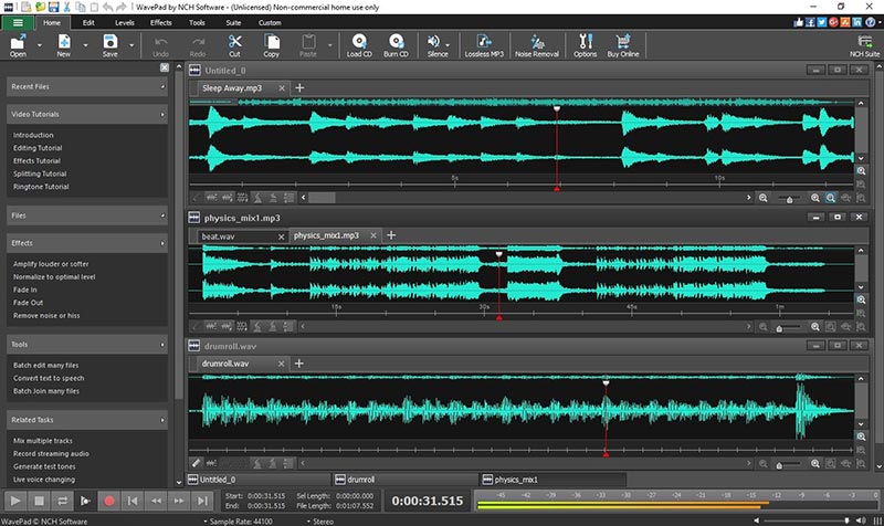 Главное окно WavePad